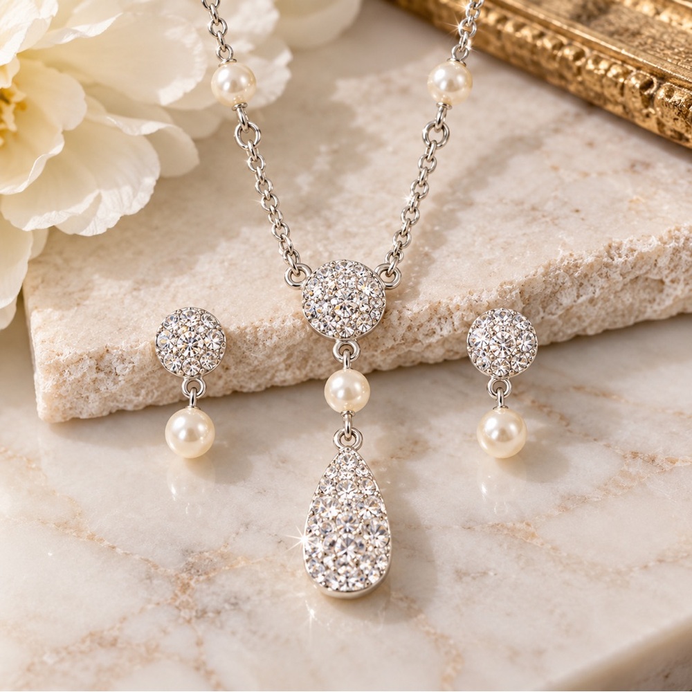 VINTAGE SWAROVSKI CRYSTAL & PEARL JEWELRY SET (3 pcs.)